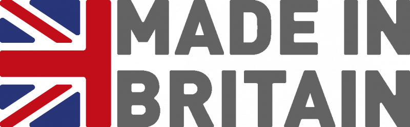 Made in Britain logo featuring a red and blue Union Jack design with grey lettering.